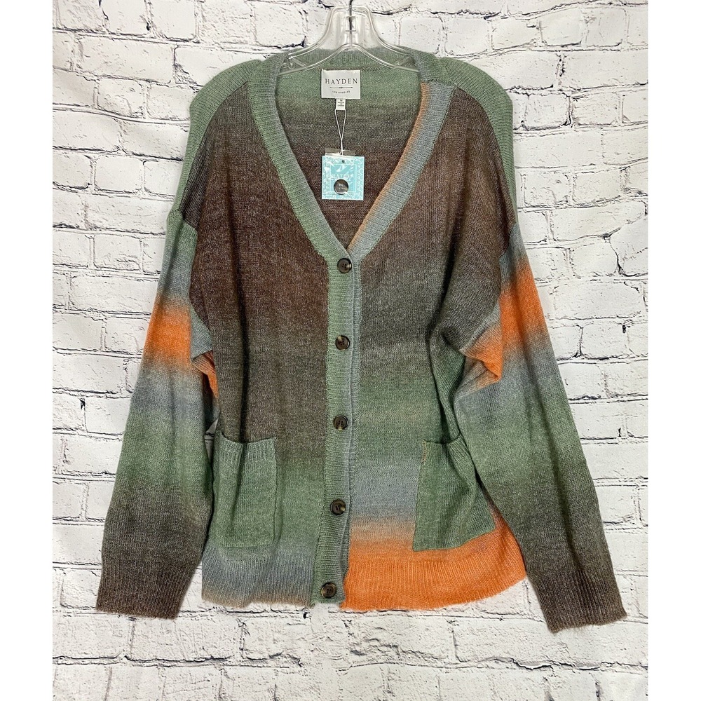NWT Women's M Hayden Los Angeles Brown Orange Green Ombre Boho Sweater Cardigan